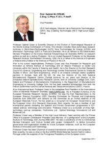 Prof. Gabriel M. CREAN C.Eng. C.Phys. F.I.E.I., F.InstP. Vice President CEA Technologies, Direction de la Recherche Technologique (DRT). Key Enabling Technologies (KET) High-Level Expert Group