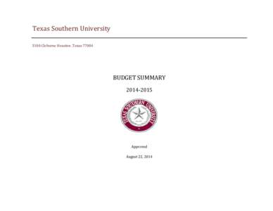 Texas Southern University[removed]Cleburne Houston ,Texas[removed]BUDGET SUMMARY[removed]