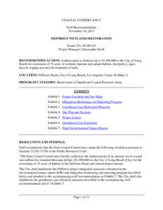 COASTAL CONSERVANCY Staff Recommendation November 10, 2011 DEFOREST WETLANDS RESTORATION Project No[removed]Project Manager: Christopher Kroll
