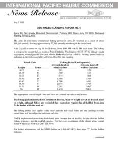 July 3, HALIBUT LANDING REPORT NO. 4 Area 2A Non-treaty Directed Commercial Fishery Will Open July 10 With Reduced Fishing Period Limits The June 26 non-treaty commercial fishing period in Area 2A resulted in 