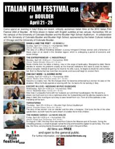 ITALIAN FILM FESTIVAL USA OF BOULDER  April[removed]