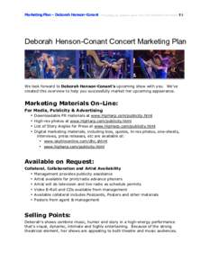 Marketing Plan – Deborah Henson-Conant  FN:marketplan_dhc_hipharp.doc..gcserver • SD: :05 PM PD::06 PM P.1