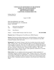 UNITED STATES DEPARTMENT OF THE INTERIOR BUREAU OF LAND MANAGEMENT COLORADO STATE OFFICE 2850 YOUNGFIELD STREET LAKEWOOD, COLORADO[removed]In Reply Refer To: