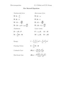 Electromagnetism  G. L. Pollack and D. R. Stump The Maxwell Equations  Fundamental form