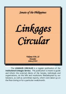 Senate of the Philippines  Linkages Circular Volume 8 No. 25 November