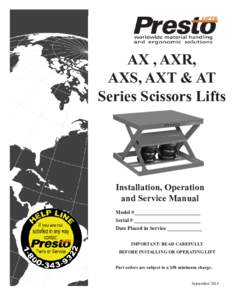 AX , AXR, AXS, AXT & AT Series Scissors Lifts Installation, Operation and Service Manual