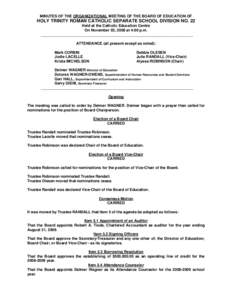 MINUTES OF THE ORGANIZATIONAL MEETING OF THE BOARD OF EDUCATION OF