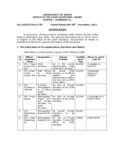 GOVERNMENT OF ASSAM OFFICE OF THE CHIEF SECRETARY ASSAM DISPUR :: GUWAHATI-6. Dated Dispur the 30th  No.CS/RTI[removed]