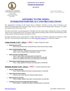 Microsoft Word - House Appropriations Committee Retreat Notice-- Nov 15-16, 2011.doc