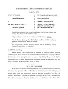 IN THE COURT OF APPEALS OF THE STATE OF IDAHO Docket No[removed]STATE OF IDAHO, Plaintiff-Respondent, v. MICHAEL ROBERT TRACY,