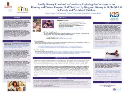 Family Literacy Examined: A Case Study Exploring the Outcomes of the Reading and Parents Program (RAPP) offered by Kingston Literacy & Skills (KL&S) to Parents and Pre-School Children Connie Taylor, PhD Candidate Queens 