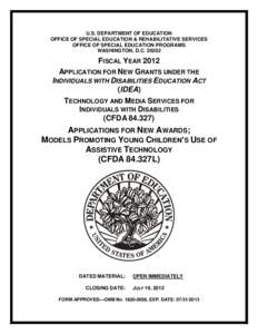 Fiscal Year 2012 Application for New Grants under the Individuals with Disabilities Education Act (IDEA); Technology and Media Services for Individuals with Disabilities (CFDA[removed]); Applications for New Awards; Models