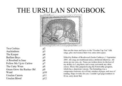 THE URSULAN SONGBOOK  Twa Corbies Auchindoon The Keeper Bedlam Boys
