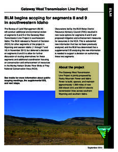 BLM  Gateway West Transmission Line Project BLM begins scoping for segments 8 and 9 in southwestern Idaho