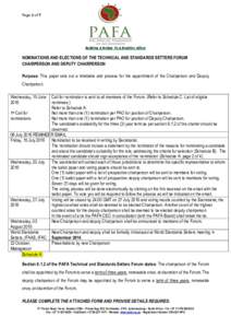 Page 1 of 7  Building A Bridge To A Brighter Africa NOMINATIONS AND ELECTIONS OF THE TECHNICAL AND STANDARDS SETTERS FORUM CHAIRPERSON AND DEPUTY CHAIRPERSON