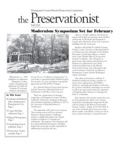 Montgomery County Historic Preservation Commission  the Preservationist Fall[removed]Modernism Symposium Set for February