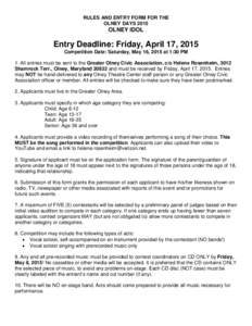 RULES AND ENTRY FORM FOR THE OLNEY DAYS 2015 OLNEY IDOL  Entry Deadline: Friday, April 17, 2015