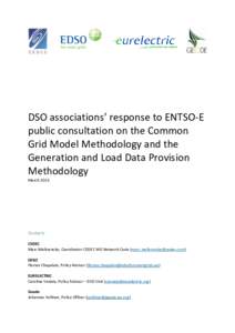 DSO associations’ response to ENTSO-E public consultation on the Common Grid Model Methodology and the Generation and Load Data Provision Methodology March 2016