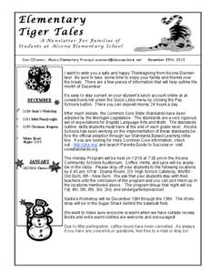 Elementary Tiger Tales A Newsletter For Families of Students at Alcona Elementary School Dan O’Connor, Alcona Elementary Principal [removed]