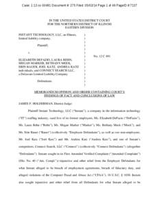 Case: 1:12-cv[removed]Document #: 275 Filed: [removed]Page 1 of 49 PageID #:7137  IN THE UNITED STATES DISTRICT COURT FOR THE NORTHERN DISTRICT OF ILLINOIS EASTERN DIVISION INSTANT TECHNOLOGY, LLC, an Illinois,