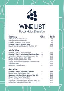 WINE LIST Royal Hotel Singleton Sparkling				  Glass