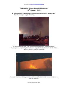 Downloaded from http://www.AustralasianZooKeeping.org  Tidbinbilla Nature Reserve Firestorm: 18th January 2003. •