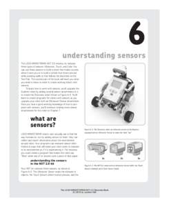 6 understanding sensors The LEGO MINDSTORMS NXT 2.0 robotics kit includes three types of sensors: Ultrasonic, Touch, and Color. You can use these sensors to build a robot that makes sounds when it sees you or to build a 