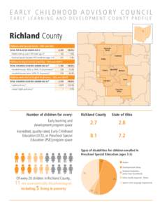 E A R LY C H I L D H O O D A D V I S O R Y C O U N C I L E A R LY L E A R N I N G A N D D E V E L O P M E N T C O U N T Y P R O F I L E Richland County Children with Special Needs - ODH and ODE TOTAL POPULATION UNDER AGE