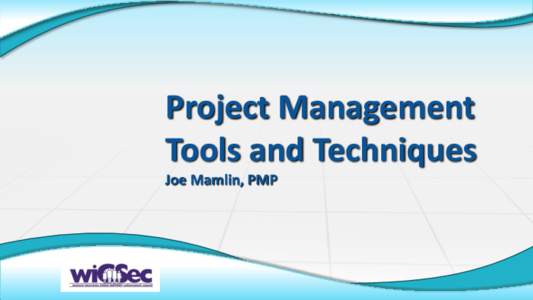 Project Management Tools and Techniques Joe Mamlin, PMP Presentation Agenda •