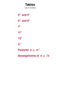 Tables List of Contents 3n and 4n 5n and 6n 7n