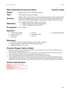 LIFE- WSSP 8th Grade[removed]Water Quality Monitoring (Leon Sinks)