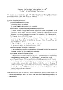 Results of the Exercise of Voting Rights of the 138th Ordinary General Meeting of Shareholders The results of the exercise of voting rights of the 138th Ordinary General Meeting of Shareholders of the Company held on Jun