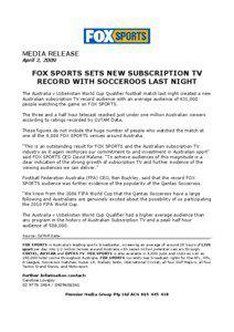 Socceroos set subscription TV record 2009