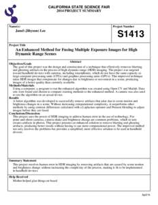 CALIFORNIA STATE SCIENCE FAIR 2014 PROJECT SUMMARY Name(s)  Janel (Jihyeon) Lee