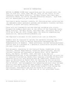 NOTICE TO CONTRACTORS NOTICE IS HEREBY GIVEN that sealed bids will be received until the hour of 2:00 p.m. local time, May 26, 2016, at the office of the Coastside County Water District, 766 Main Street, Half Moon Bay, C