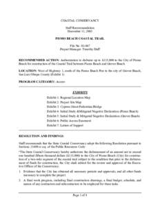 COASTAL CONSERVANCY Staff Recommendation December 11, 2003 PISMO BEACH COASTAL TRAIL File No[removed]Project Manager: Timothy Duff