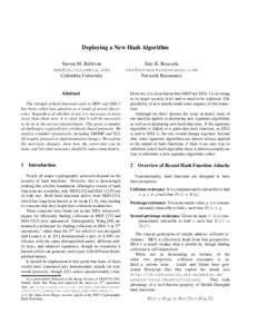 Deploying a New Hash Algorithm Steven M. Bellovin [removed] Columbia University  Abstract