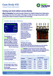 Case Study #10  Voltage Power Optimisation Saving cost and carbon across Bexley Why it is interesting: The London Borough of Bexley has installed Voltage Power Optimisation