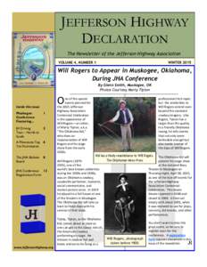 JEFFERSON HIGHWAY DECLARATION The Newsletter of the Jefferson Highway Association VOLUME 4, NUMBER 1  WINTER 2015