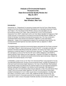 Analysis of Environmental Impacts Pursuant to the State Environmental Quality Review Act May 23, 2014 Resort and Casino New Windsor, New York