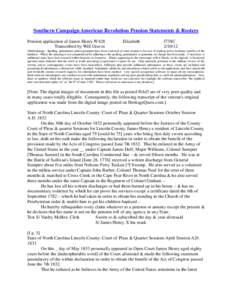 Southern Campaign American Revolution Pension Statements & Rosters Pension application of James Henry W428 Transcribed by Will Graves Elizabeth