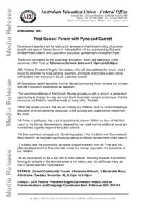 Media Release  Australian Education Union - Federal Office Ground Floor, 120 Clarendon Street, Southbank, Victoria, 3006 Phone : +[removed] Fax : +[removed] Email : [removed] Website : www.aeu