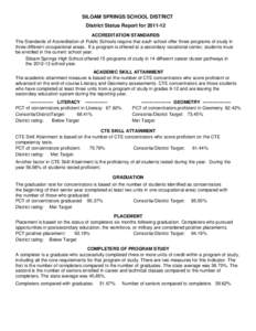 SILOAM SPRINGS SCHOOL DISTRICT District Status Report for[removed]ACCREDITATION STANDARDS The Standards of Accreditation of Public Schools require that each school offer three programs of study in three different occupat