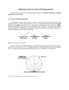 Obtaining Good %T and %R Measurements (Excerpts from a draft of the upcoming Third Edition of Practical Production of Optical Thin Films by Ron WilleyTypes of Reflecting Surfaces It is advisable to clarify what i