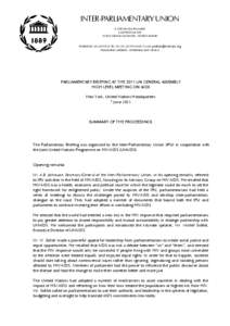 INTER-PARLIAMENTARY UNION 5, CHEMIN DU POMMIER CASE POSTALE[removed]LE GRAND-SACONNEX / GENÈVE (SUISSE) TELEPHONE[removed]50 - FAX[removed]60 - E-MAIL [removed] TELEGRAPHIC ADDRESS : INTERPARLE