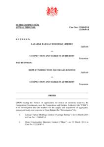 IN THE COMPETITION APPEAL TRIBUNAL Case Nos: [removed]6/8/14