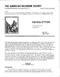 THE AMERICAN RECORDER SOCIETY 114 East 85th Street, New York 28, N. Y. founded in J939 by Suzanne Bloch  OFFICERS