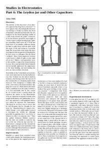 Studies in Electrostatics Part 6: The Leyden jar and Other Capacitors Allan Mills