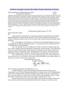 Southern Campaign American Revolution Pension Statements & Rosters Pension application of Richard Johnston S5639 Transcribed by Will Graves f33VA[removed]