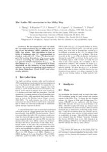 The Radio-FIR correlation in the Milky Way J. ZhangA , A.HopkinsA,B , P.J. BarnesA,C , M. CagnesA , Y. YonekuraD , Y. FukuiE A Sydney Institute for Astronomy, School of Physics, University of Sydney, NSW 2006, Australia 